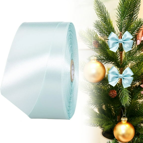 QAQuu 24 Yards Satin Ribbon, 1 Inch Fabric Ribbons for Gift Wrapping Christmas Tree Wreaths Crafts Bows Flower Bouquet Wedding Holiday Party Decor, Christmas Ribbon, Light Blue