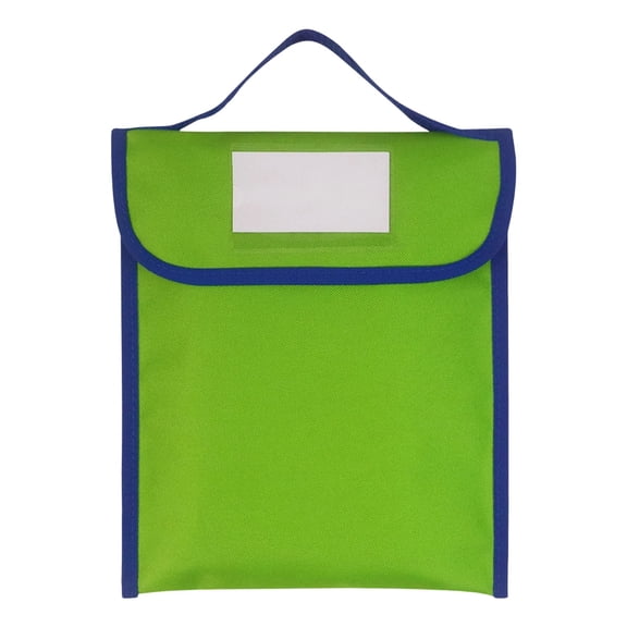 QAQuu Book Pouch, Nylon Fabric Book Bag with Clear Name Tag Pocket and Handle, Large Capacity Book Pouches for Classroom, Reading Book Bags for Book Lovers, Office Supplies, 12.4" x 10.4", Green
