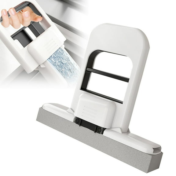 QAQuu Mini Foldable Desktop Mop, Portable Self-Squeeze Small Mop, Wet and Dry Cleaning Sponge Mop for Bathroom, Living Room, Kitchen Counter and Small Spaces, Hand Mop, White