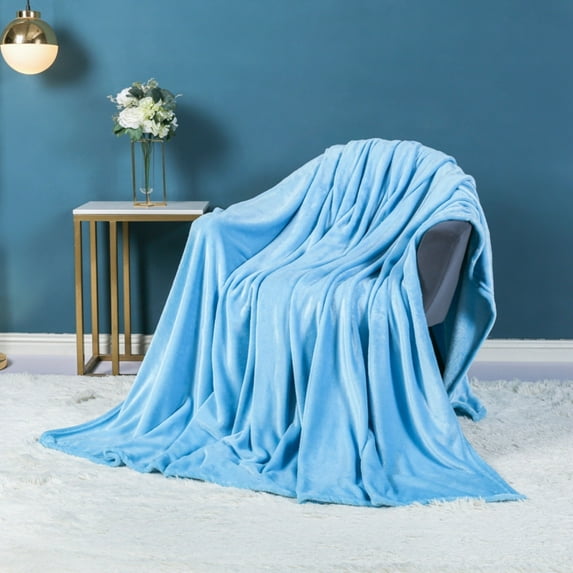 QAQuu Solid Color Throw Blanket, Soft Cozy Fleece Blanket, Lightweight Fluffy Flannel Blanket for Couch, Bed and Sofa, Warm Plush Blanket for Women, Men and Kids, 80" x 90", Sky Blue