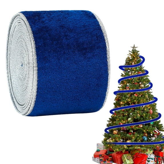 QAQuu Velvet Wired Ribbon, 2.5 Inch x 2.2 Yards Christmas Ribbon with Glitter Wired Edge, Perfect for Gift Wrapping, Crafts, Wreaths, and Christmas Tree Decorations, Blue