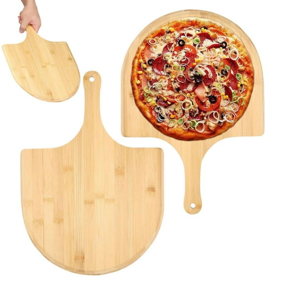 QAQuu Wooden Pizza Peel, Pizza Paddle with Long Handle, Pizza Cutting Board, Pizza Oven Accessories, 8 Inch