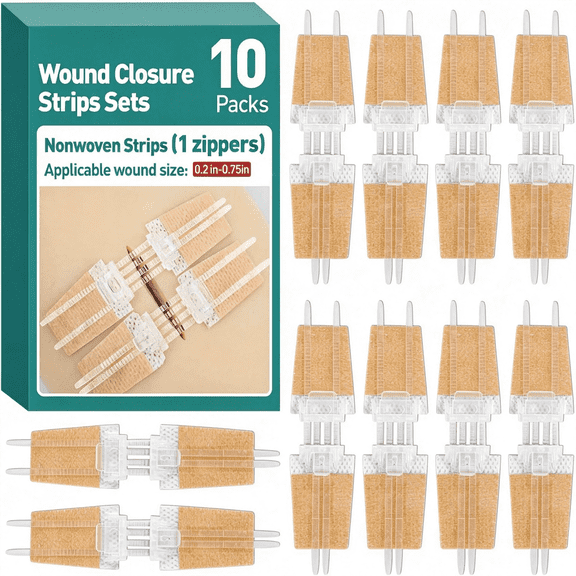 QARUN 10 Pack Emergency Wound Closure Strips, Butterfly Bandages, Laceration Closure Zip Stitch, Repair Wounds without Stitches, Reliable Wound Closure Kit
