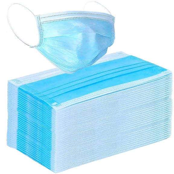 QARUN 100 Pcs Blue Disposable 3 Ply Earloop Face Masks,Fit for Adults Protection Breathable Dustproof Outdoor Safety Windproof Adult Supply Accessory