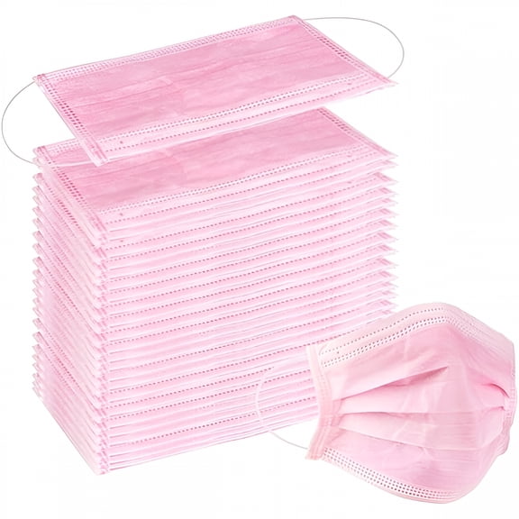 QARUN 100 Pcs Disposable 3 Ply Earloop Face Masks, Suitable for Home, School, Office and Outdoors (Pink)