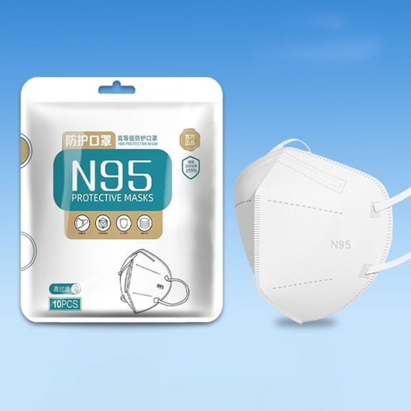QARUN 10Pc Valve Free Kn95 Face Mask White 5-Ply Breathable Dust Protection for Adults Indoor Outdoor Use Elastic Ear Loops Disposable Masks Against Pm2.5