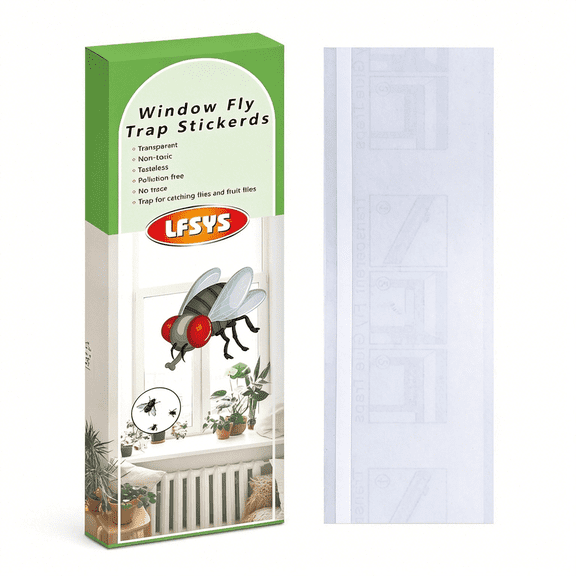 QARUN 150-Pack Clear Window Fly Trap, Non-Toxic Fruit Fly Traps Indoors, Sticky Fly Paper Strips for Kitchen & Home