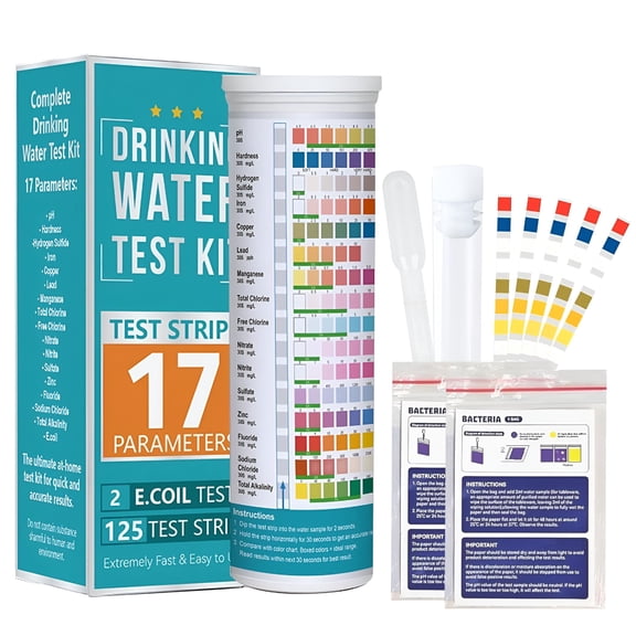 QARUN 17 in 1 Drinking Water Testing Kit 125 Strips Home Tap and Well Water Test Kit for Hardness Lead Iron Copper Chlorine Fluoride pH Nitrate Nitrite