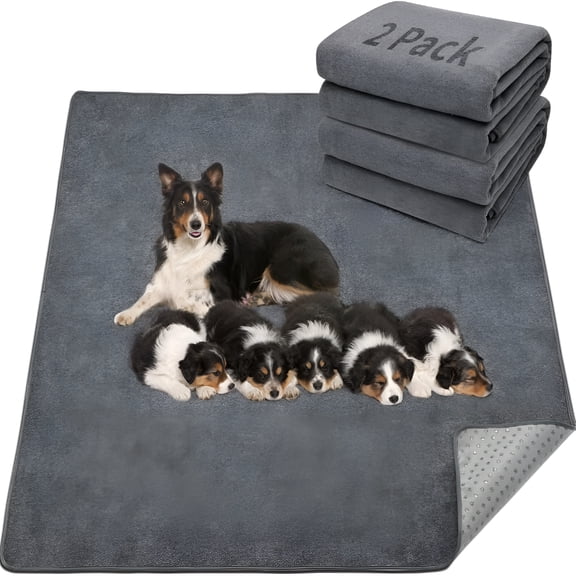 QARUN 2 Packs Extra Large Reusable Dog Mat for Floor,Non-Slip Washable Pee Pads for Dogs,Fast Absorbent Pet Whelping Pads,Puppy Playpen Mat for Incontinence,Housebreak,Crate(36"X48"-Gray)