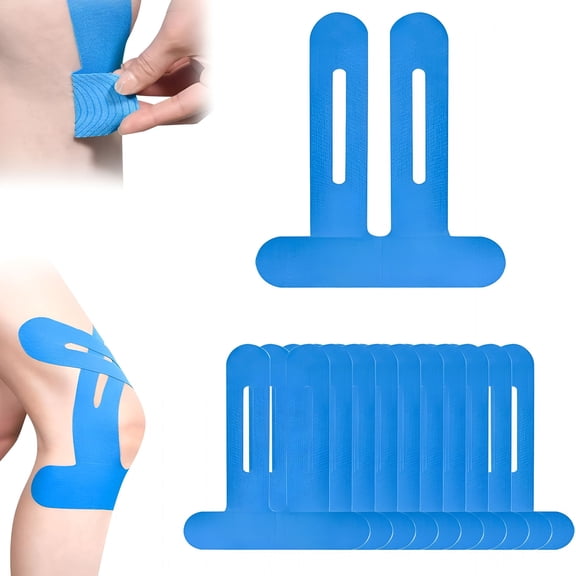 QARUN 2026 New 10/20Pcs Precut Kinesiology Tape for Knees,Breathable Elastic Athletic Muscle Tape Strips Flexible,Waterproof Sport Knee Support Patch Stickers for Knee Pain & Stability (Blue 10 Pcs)