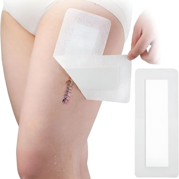 QARUN 2026 New 10 Pcs Waterproof Adhesive Island Dressing 4"X10" for Post Knee Replacement Hip Surgery Shower Protector Bandage Surgical Incision Wounds Cover Breathable Bordered Gauze