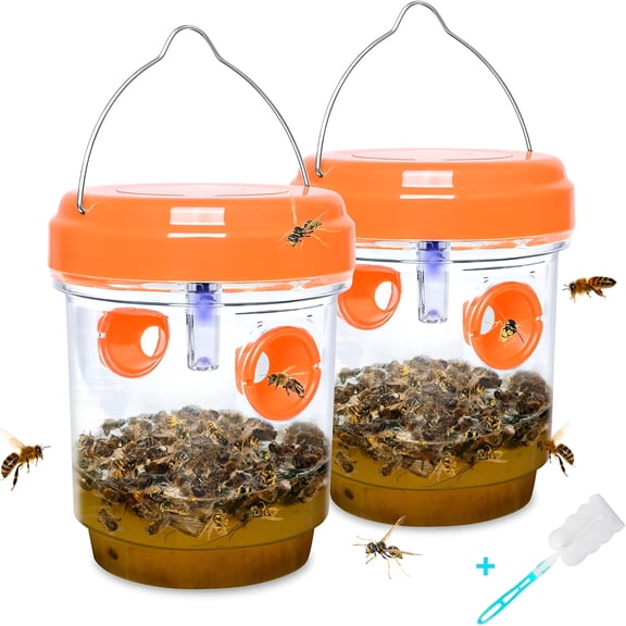 QARUN 2026 New 2 Pack Wasp Traps Outdoor Hanging,Carpenter Bee Traps for Outside,Yellow Jacket Trap Solar Powered Wasp Killer with Uv Led Light,Bee Catcher Traps,Hornet Traps