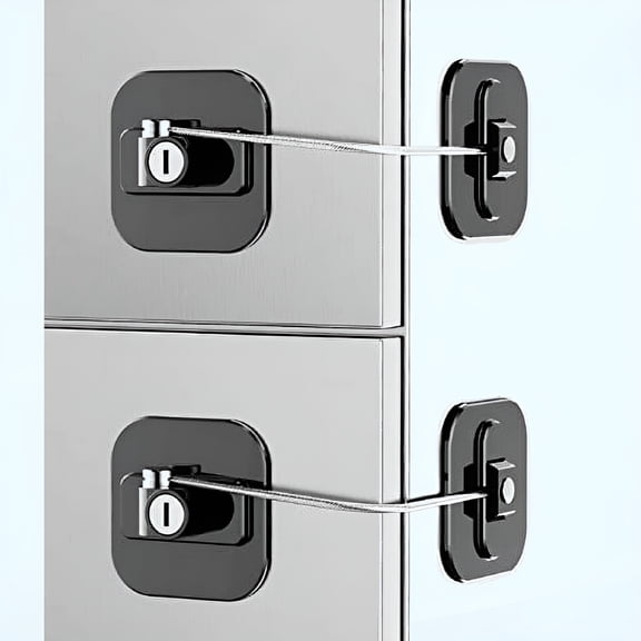 QARUN 2026 New Fridge Lock,2 Pack Refrigerator Lock with 4 Keys,Child Safety Locks with Strong Adhesive for Cabinet Lock,Freezer Lock and Drawer Lock(Black)