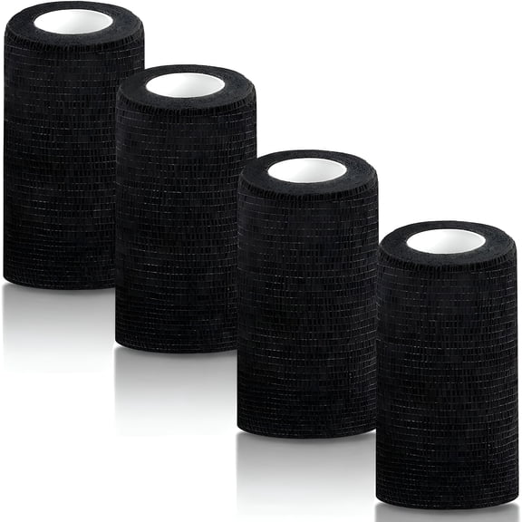 QARUN 2026 New Self Adhesive Bandage Wrap,4 Inches 5 Yards Elastic Vet Wrap Cohesive Bandages,Tattoo Grip Tape,Breathable Athletic Sports Tape (Black)