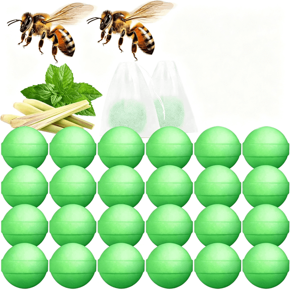 QARUN 24 Pack Wasp&Bee Repellent Peppermint,Natural Carpenter Bee Repellent with 24 Mesh Bags for Yellow Jacket,Hornet,Mud Wasp Deterrent for Indoor Outdoor Patio Garden Porch,Ready to Use