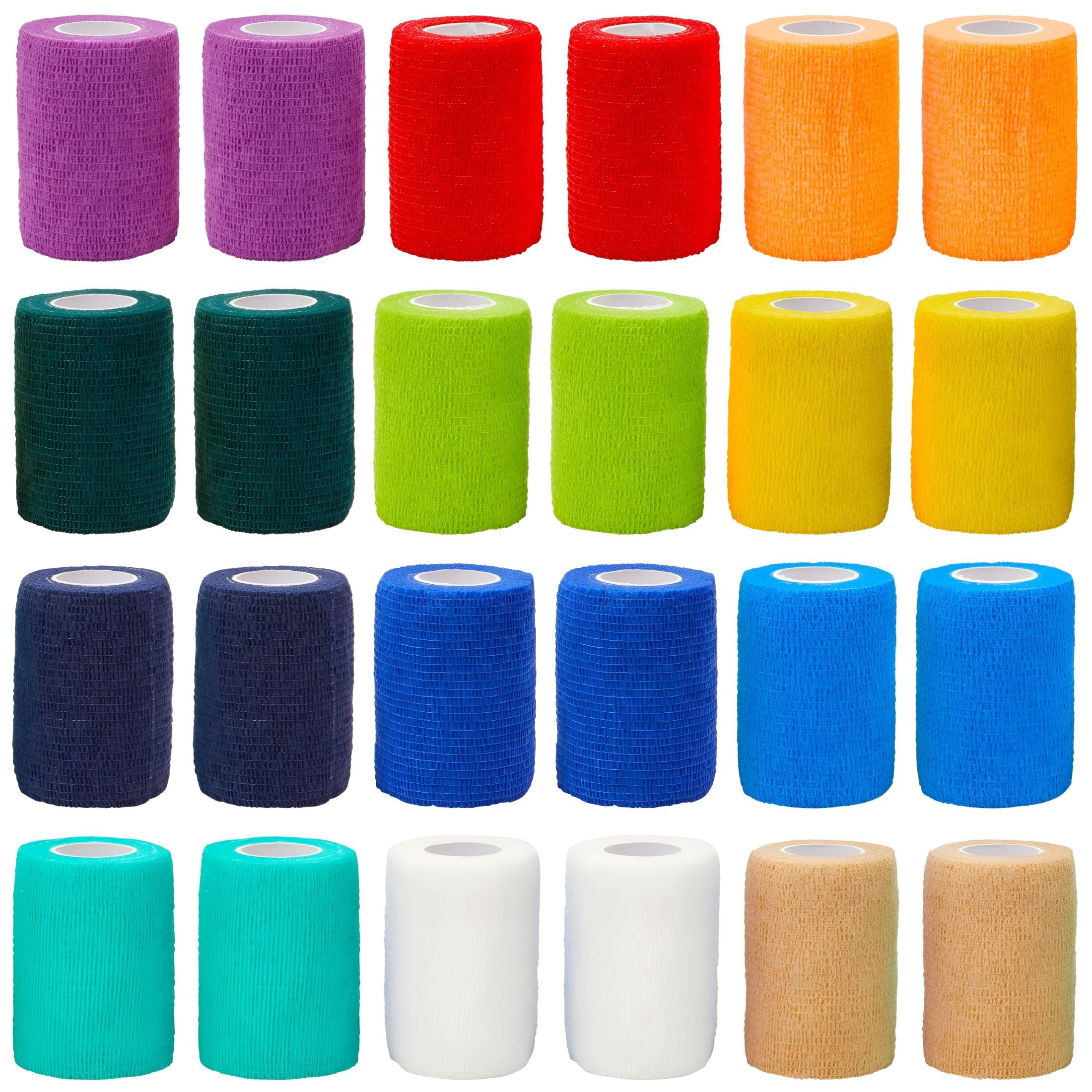 QARUN 24 Rolls Self Adherent Bandage Wrap 3 Inch X 5 Yards-Stretch Cohesive Medical Tape for Vet,First Aid,Tattoo(12 Colors)