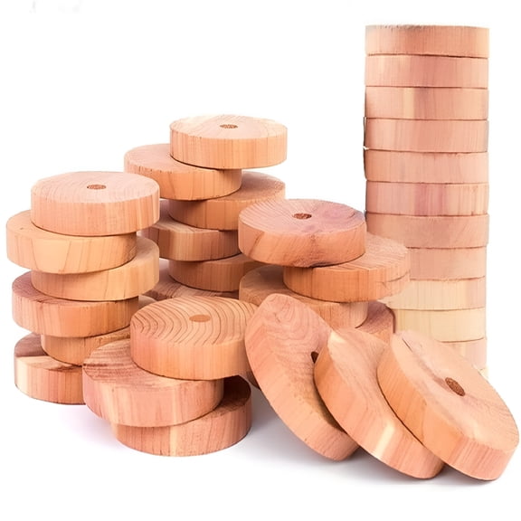 QARUN 30 Count Cedar Wood Rings, Natural Insect Repellent for Wardrobes and Drawers, Moisture Absorbing Moth Deterrent for Clothes, Shoe Cabinets, Cars