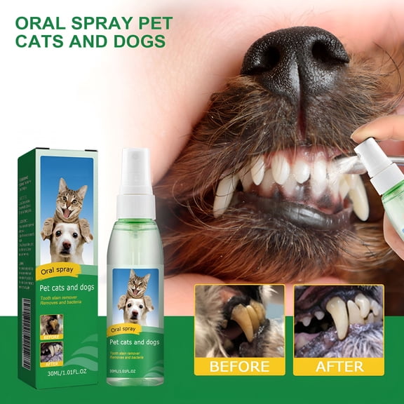 QARUN 30Ml Dog Oral Spray, Tooth Cleaning Breath Freshener for Dogs And Cats, Pet Teeth And Gums Care Solution, 30Ml Bottle with Easy Application Nozzle