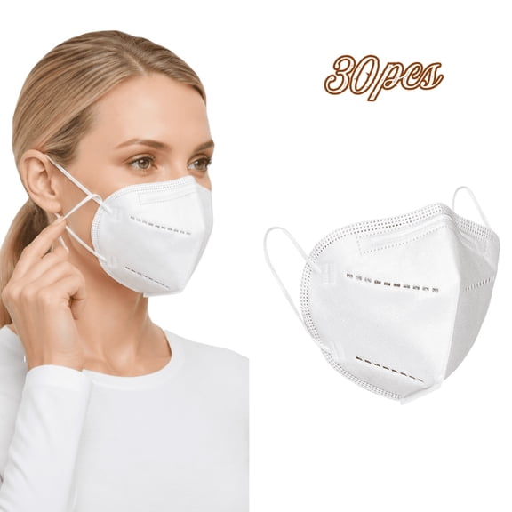 QARUN 30Pc N95 Masks for Adults Kn95 Face Mask 5-Ply Breathable Filter Efficiency95% Protective Cup Dust Safety Masks Against Pm2.5 White with Elastic Ear-Loops for Outdoor Indoor Use