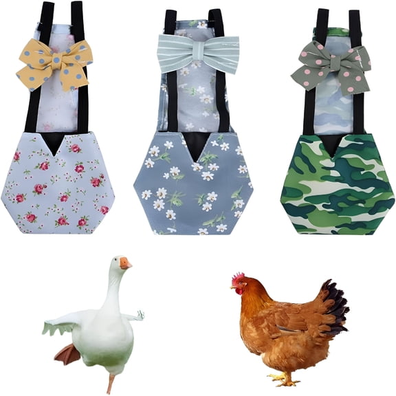 QARUN 3Pcs Washable Chicken Diapers for Hens&Ducks with Bow Tie Design,Waterproof Cloth Fabric Duck Diapers,Chicken Diapers for Hens Pet