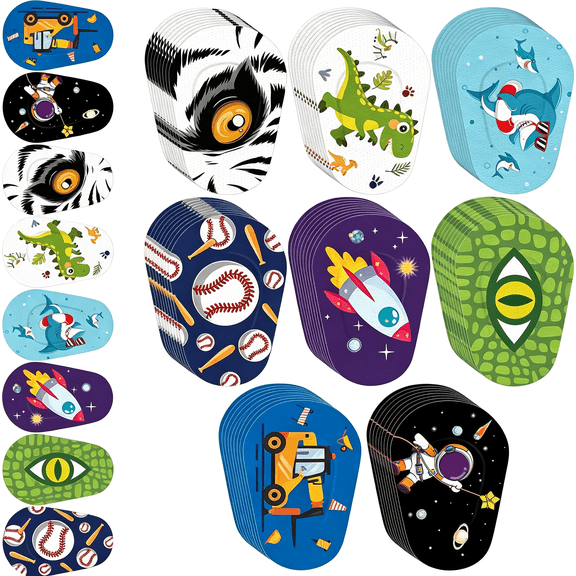 QARUN 48 Pcs Latex Free Adhesive Eye Patches for Kids | 8 Styles, Latex Free Disposable Cute Adhesive Bandages for Amblyopia Light Blocking Lazy Eye Toddler Boys Girls