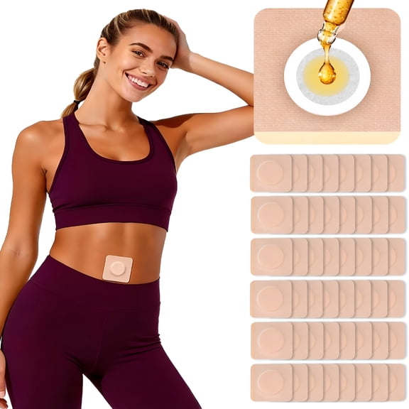 QARUN 48Pcs Castor Oil Patches, Organic Cotton Castor Oil Pack Wrap Breathable, Self-Adhesive Pads for Belly Button Patch Portable, Anti Leakage No Wash