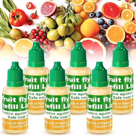 QARUN 6 Pack Fruit Fly Trap Refill Liquid, 0.68oz Per Bottle Liquid Fruit Fly Traps for Indoors, Non Toxic Bait Safe Near Pets, Food and Kids, Lure Refill for Home Kitchen
