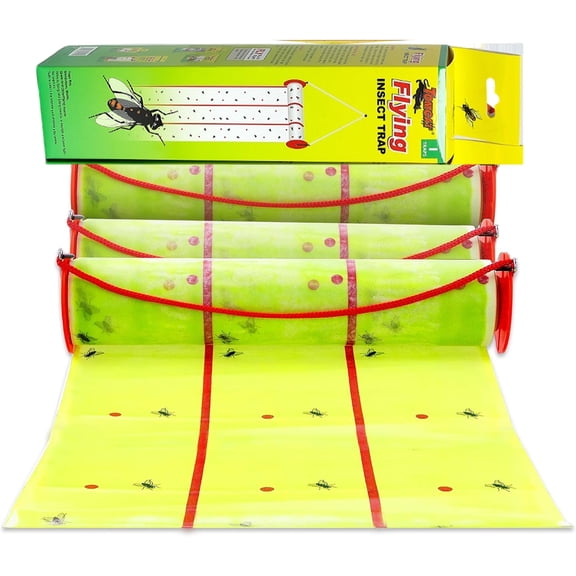 QARUN Giant Fly Glue Trap 3-Pack 30 Feet Each,Adhesive Fly Traps Outdoor,Sticky Bug Catcher,Bulk Flying Insect Paper Roll,Pest Control for Garage,Barn,Greenhouse&Garbage Room