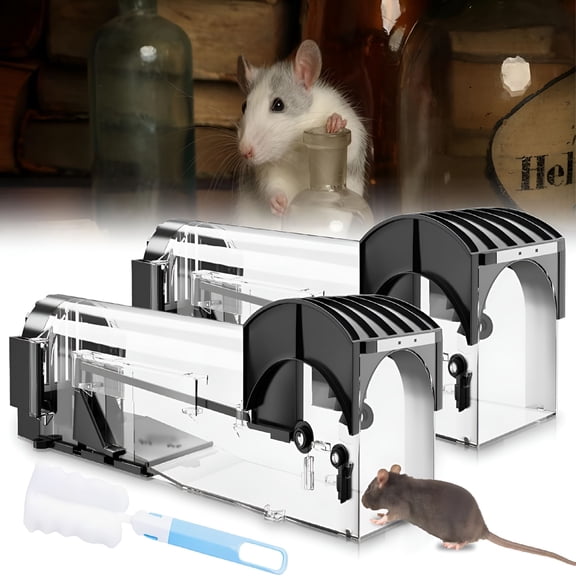 QARUN Humane Mouse Traps,12.6 Inches Enlarged No Kill Live Rat Rodent Traps for Chipmunks,Reusable Catch and Release Mouse Trap for Indoor&Outdoor (2 Pack)