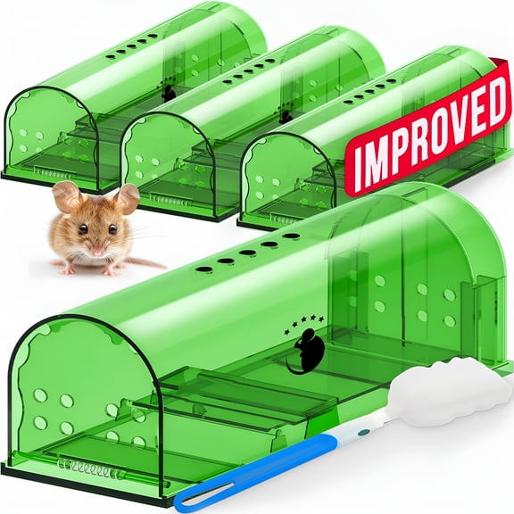 QARUN Humane Mouse Traps No Kill Live Catch and Release 4 Pack-Reusable,Easy Use&Clean,No Touch Release,Sensitive Includes Cleaning Brush,Instruction Manual&Video-Mousetrap Indoor