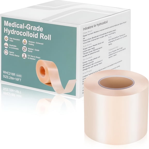 QARUN Hydrocolloid Roll for Wound Care,2in*16.5ft Hydrocolloid Bandages with Self-Adhesive,Extra Large Hydrocolloid Patch Bandages Cut-to-Size,Ultra Absorbent,Waterproof