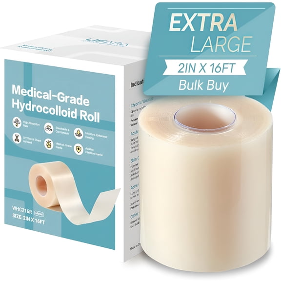 QARUN Hydrocolloid Roll for Wound Care - Cut-to-Size,Extra Large Hydrocolloid Patch Bandages with Self-Adhesive,Ultra Absorbent,Flexible & Waterproof,First Aid Kit Essential (2in*16ft)