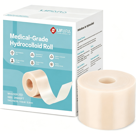 QARUN Hydrocolloid Roll for Wound Care - Cut-to-Size, Hydrocolloid Patch Bandages with Self-Adhesive, Ultra Absorbent & Waterproof, First Aid Kit Essential (11.8mil/ 0.3mm Thickness, 2in*32ft)