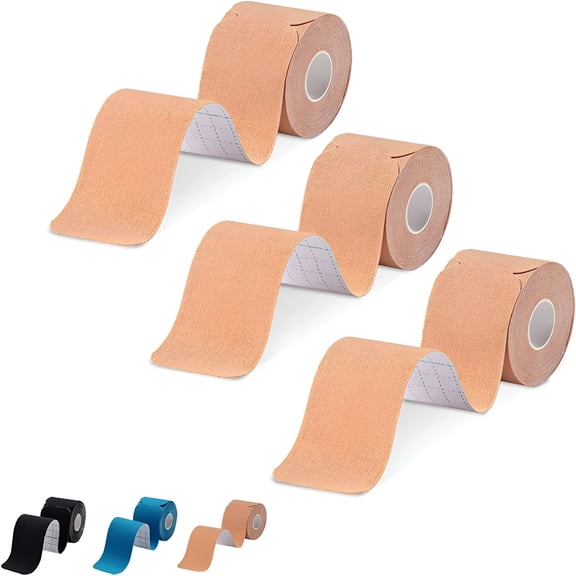 QARUN Kinesiology Tape Precut 3 Rolls Athletic Sports Tape for Muscle & Joints Physical Therapy Tape for Knee, Ankle, Shoulder, Plantar Fasciitis - Latex Free and Water Resistant 60 Strips,Beige