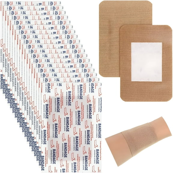 QARUN Large Bandages 3 x 4 Inch Wound Care Flexible Adhesive Bandages Latex Free Fabric Bandages for Care and Protect Wounds Large Size for First Aid Wound Care Assorted Bandages (100 Pcs)