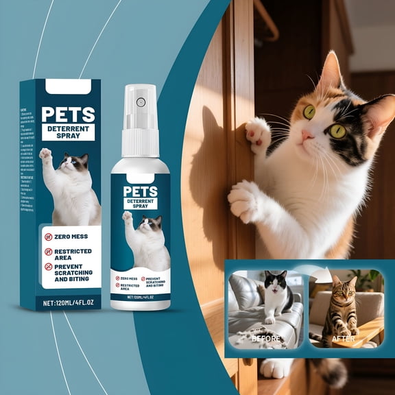 QARUN Natural Cat Scratch Deterrent Spray 120Ml - Stop Cats Scratching Furniture & Carpets, Safe No-Residue Formula for Multi-Pet Families, Pet Behavior Training Aid with Anxiety Relief Solution