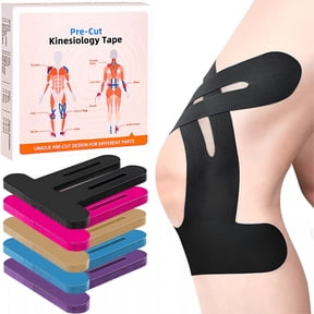 QARUN Precut Kinesiology Tape for Knees,10 Pcs-Knee Support&Stability,Knee Pain Relief Athletic Tape-Waterproof&Elastic,Breathable Hypoallergenic Latex-Free Tape,Black