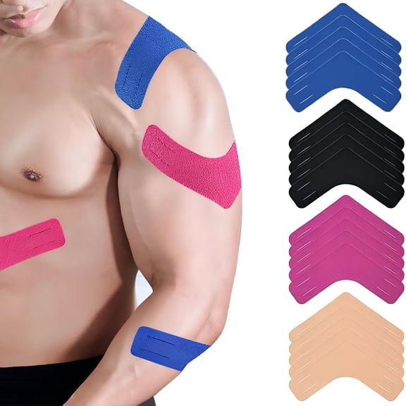 QARUN Precut Kinesiology Tape Strips, 20 PCS V-Shaped Waterproof Elastic Athletic Tapes, Muscles Tape Patches for Pain Relief & Joint Support