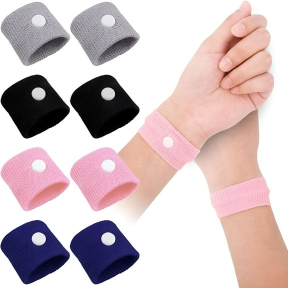 QARUN Travel Sickness Bands,Motion Sickness Relief Wristbands Anti Nausea Wrist Bands for Morning Sickness Sea Travel Car Sickness (4 pairs,gray,black,pink,blue)