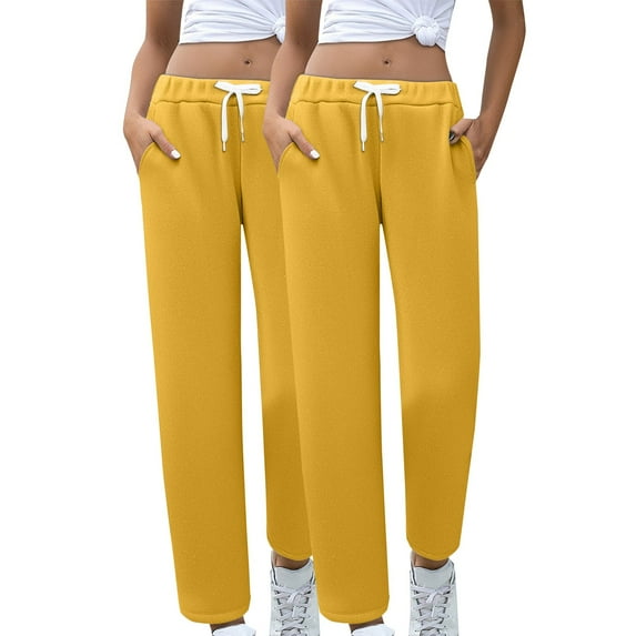 QASIEATN 2 PC Women's Casual Sport Pants Fashion Solid Pocket Sweatpants for Women Jogger Trousers