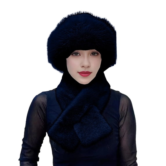 QASIEATN 2 Pcs/Set Women Winter Hat Scarf Set Fuzzy Plush Thickened Windproof Heat Retention Neck Wrap Solid Color Dome Fisherman Hat Fall Fashion Accessories