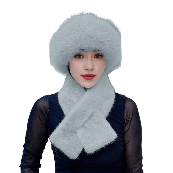 QASIEATN 2 Pcs/Set Women Winter Hat Scarf Set Fuzzy Plush Thickened Windproof Heat Retention Neck Wrap Solid Color Dome Fisherman Hat Fall Fashion Accessories