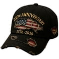 thumbnail image 1 of QASIEATN 250th US Anniversary Distressed Denim Hat 1776–2026 Embroidered Patriotic Baseball Cap Adjustable Trucker Hat Daily Wear Casual Accessories Visors for Women, 1 of 6