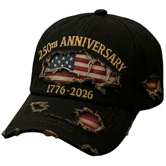 QASIEATN 250th US Anniversary Distressed Denim Hat 1776–2026 Embroidered Patriotic Baseball Cap Adjustable Trucker Hat Daily Wear Casual Accessories Visors for Women