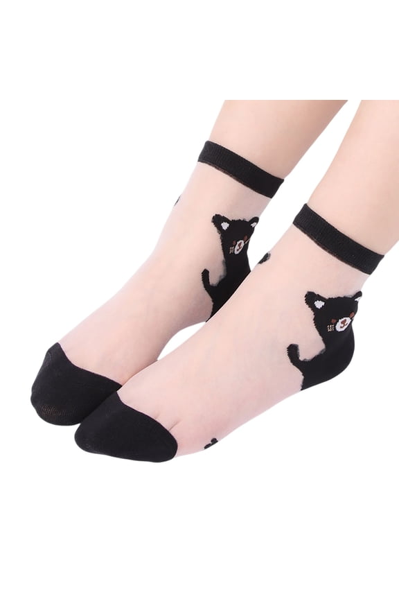 Ankle Socks for Women Sheer Short Stockings Solid Cute Cartoon Print Silk Socks Womens Crew Stockings