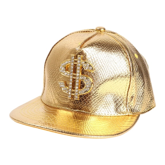 QASIEATN Baseball Cap for Graceful Ladies Fashion Shiny Baseball Cap Hip Hop Crocodile Skin Texture Punk Street Dance Outdoor Flat Brimmed Hat Women's Accessories Gold