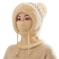 thumbnail image 1 of QASIEATN Beanie for Pretty Women Fashion Women's Winter Plush Hat Scarf Integrated Warm and Cold with Thick Velvet Knit Pullover and Woolen Hat Winter Accessories Beige, 1 of 4