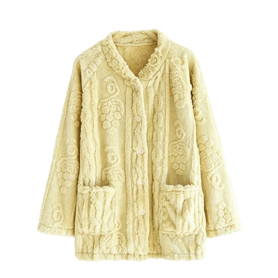 QASIEATN Bed Jackets for Women Fuzzy Button Up Loungewear Pajama Tops Soft Warm Winter Nightwear with Pockets Womens Sleepwear