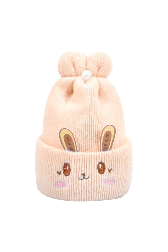 Bomber Hats for Girls and Boys 0-6 Months Knitted Hat Ears Embroidery Pleated Pearl Decor Stretchy Autumn Winter Baby Girls Boys Beanie Cap for Trip