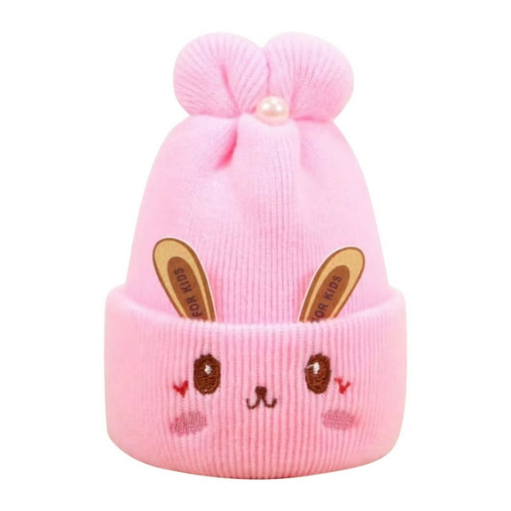 QASIEATN Bomber Hats for Girls and Boys 0-6 Months Knitted Hat Ears Embroidery Pleated Pearl Decor Stretchy Autumn Winter Baby Girls Boys Beanie Cap for Trip